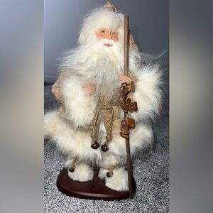 Fur-Trimmed Santa Figurine with Staff